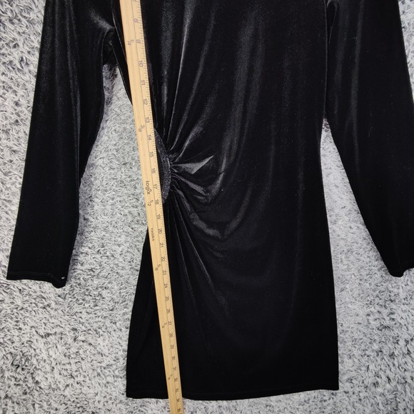 Zara Black Velvet Long Sleeve Mini Dress Womens Small Rhinestone Cutout Baddie - Picture 6 of 12